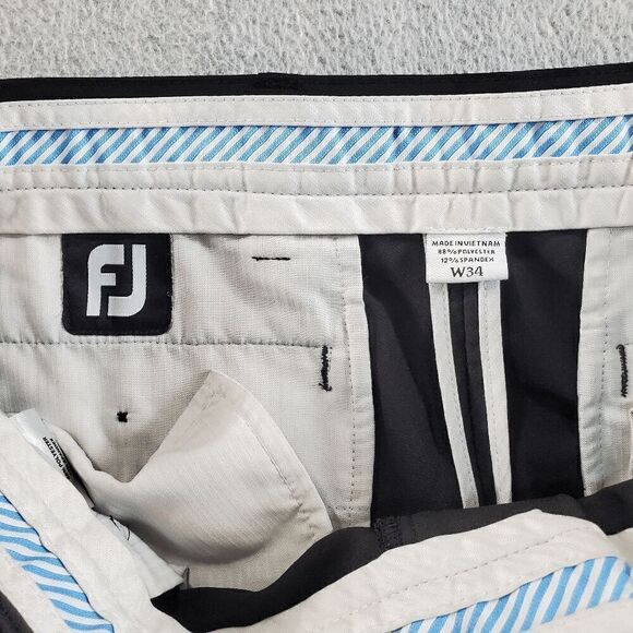 FootJoy Shorts Mens 34 Black Chino Slash Pocket Regular Fit Flat Front Logo - Picture 2 of 10